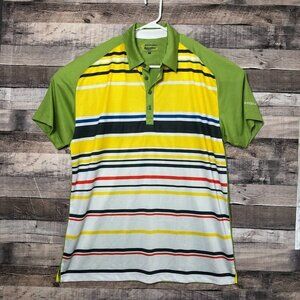 Pin High SwingDry Tech Mens Large Striped Polo Shirt Green Moisture Wicking